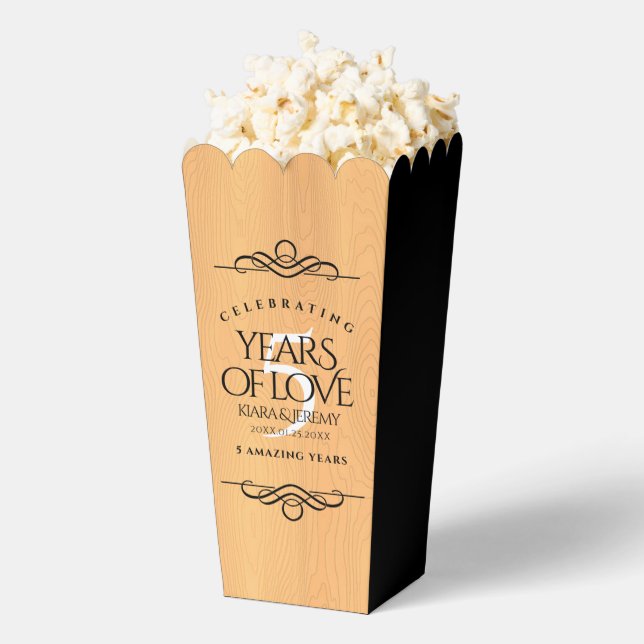 Elegant 5th Wood Wedding Anniversary Celebration Favour Box (Popped)