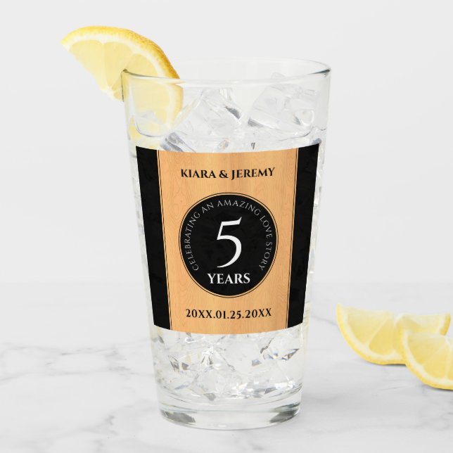 Elegant 5th Wood Wedding Anniversary Celebration Glass (Front Ice)