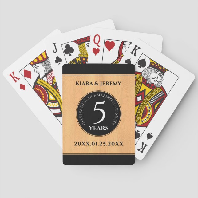 Elegant 5th Wood Wedding Anniversary Celebration Playing Cards (Back)