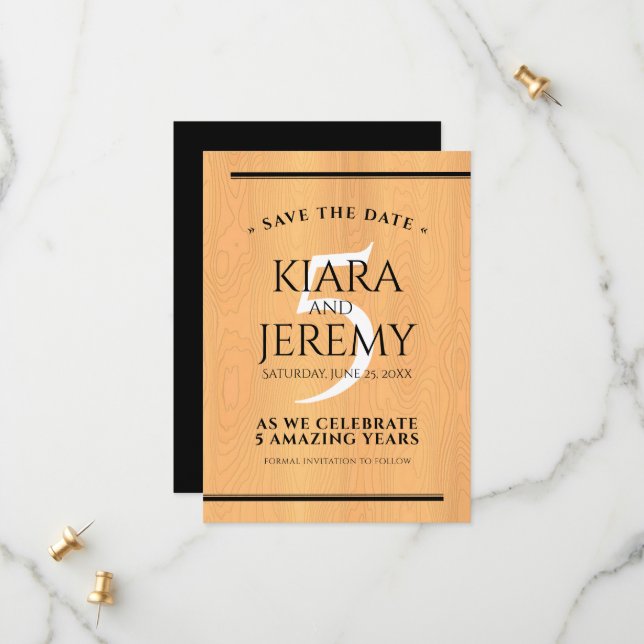 Elegant 5th Wood Wedding Anniversary Celebration Save The Date (Front/Back In Situ)
