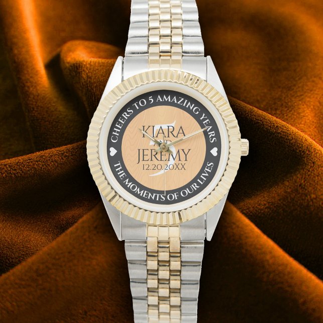 Elegant 5th Wood Wedding Anniversary Celebration Watch (Elegant 5th Wood Wristwatch Wedding Anniversary Cover Photo)