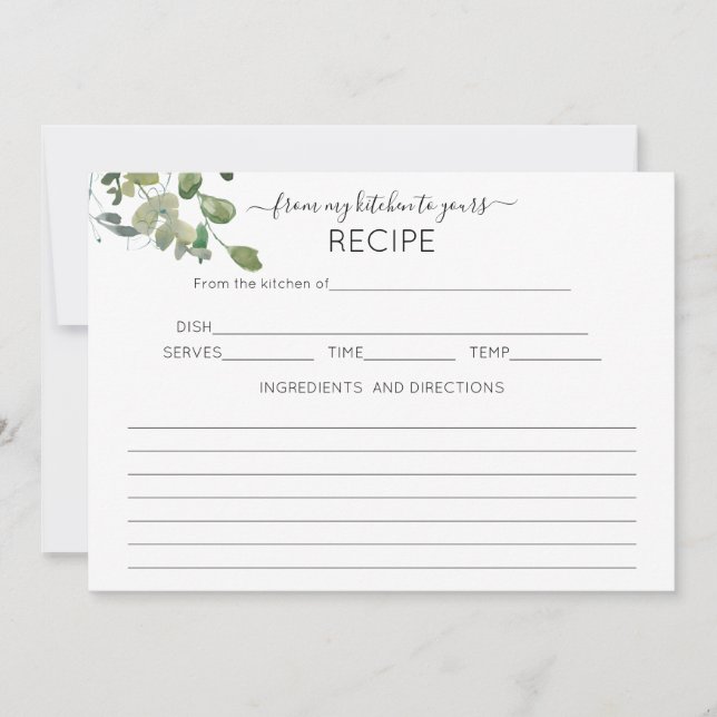 Elegant 5x7 Eucalyptus Recipe Card (Front)