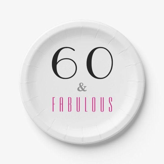 Elegant 60 and Fabulous 60th Birthday Party Paper Plate (Front)