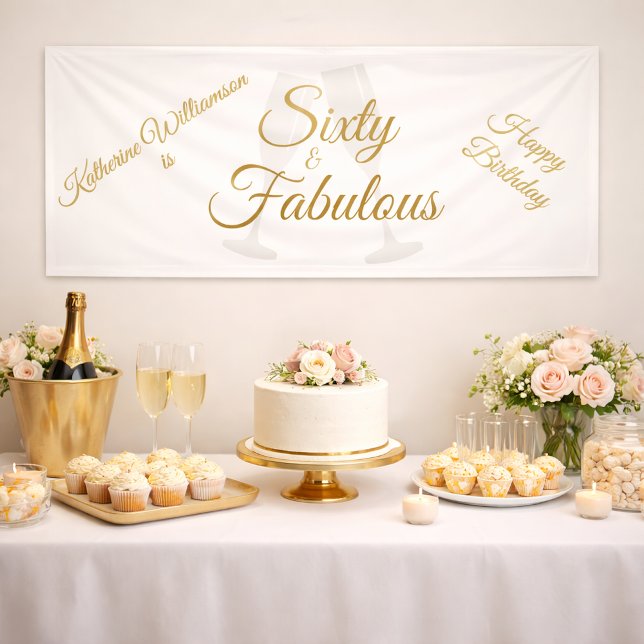 Elegant 60 and Fabulous Birthday Party White Gold  Banner (Creator Uploaded)