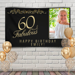 Elegant 60 and Fabulous Birthday Photo Black Banner