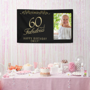 Elegant 60 and Fabulous Birthday Photo Black  Banner