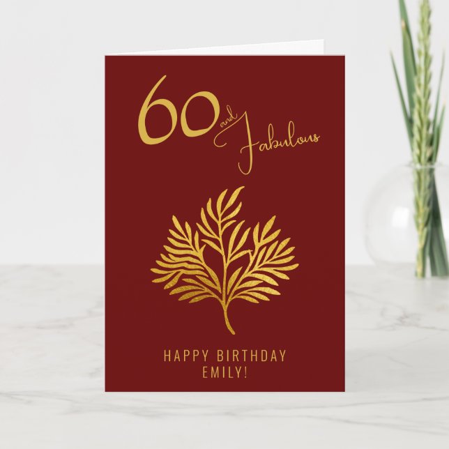 Elegant 60 and Fabulous Gold Twigs 60th Birthday  Card (Front)