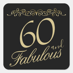 Elegant 60 and Fabulous Ornament 60th Birthday Square Sticker