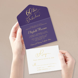 Elegant 60 And Fabulous Purple 60th Birthday Party All In One Invitation