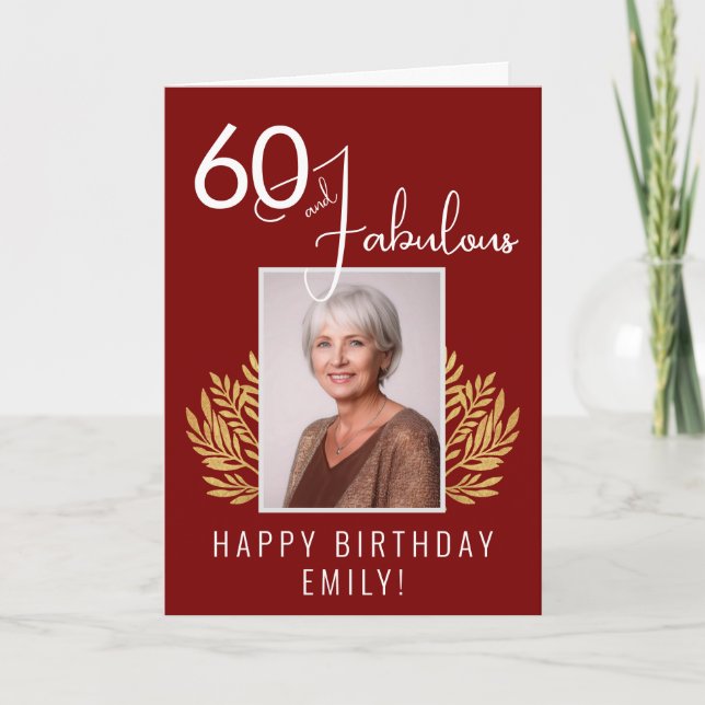 Elegant 60 and Fabulous Twigs 60th Birthday Photo Card (Front)