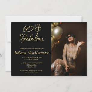 Elegant 60 & Fabulous Invitation Black Gold Photo 