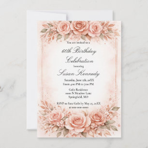 Elegant 60 Milestone Blush Rose Birthday Party Invitation