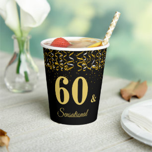 Elegant 60 & Sensational Birthday on Black Paper Cups
