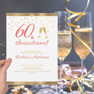 Elegant 60 & Sensational Gold and Pink Birthday Invitation