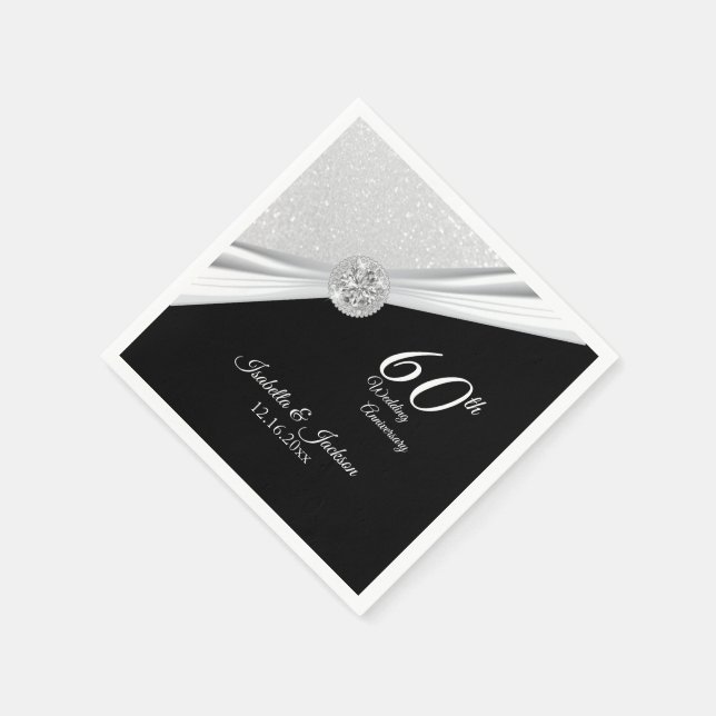 Elegant 60th / 75th Diamond Glitter Anniversary Na Napkin (Corner)