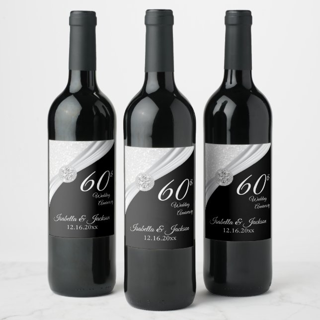 Elegant 60th / 75th Diamond Glitter Anniversary  Wine Label (Bottles)