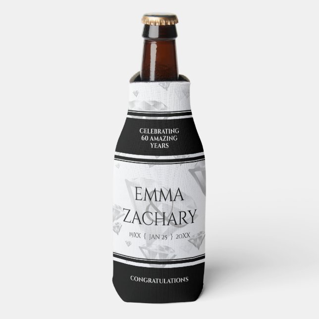 Elegant 60th 75th Diamond Wedding Anniversary Bottle Cooler (Bottle Front)