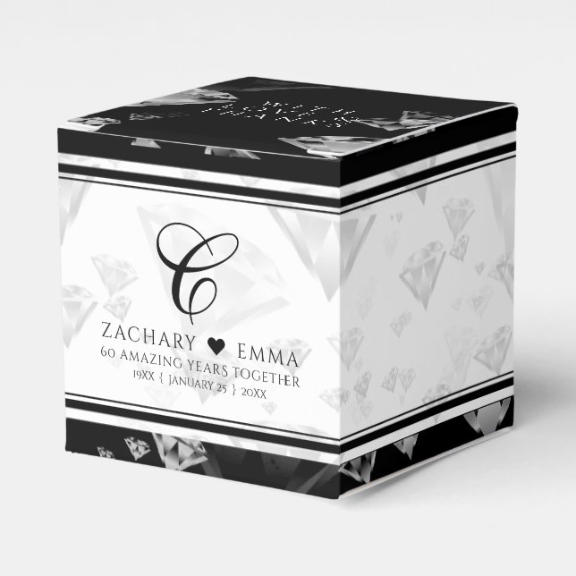 Elegant 60th 75th Diamond Wedding Anniversary Favour Box (Front Side)
