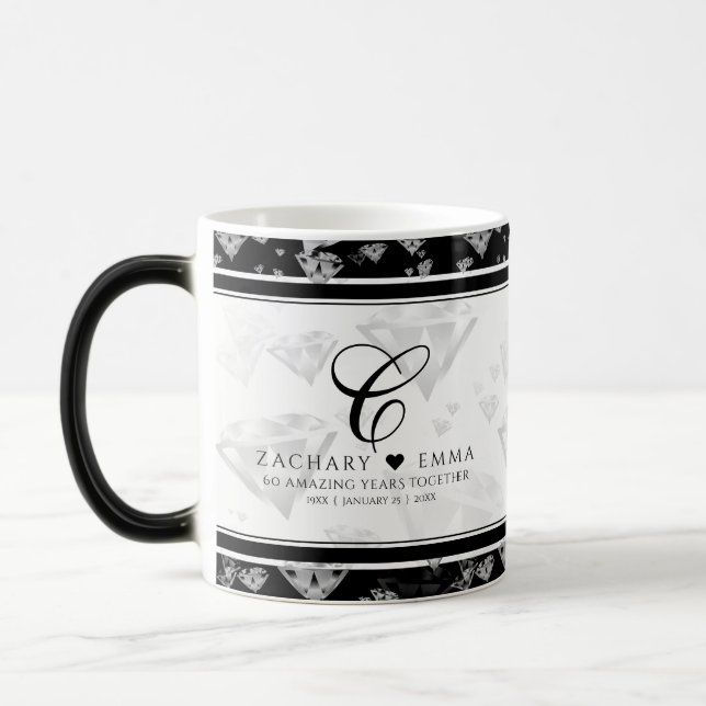 Elegant 60th 75th Diamond Wedding Anniversary Magic Mug (Left)