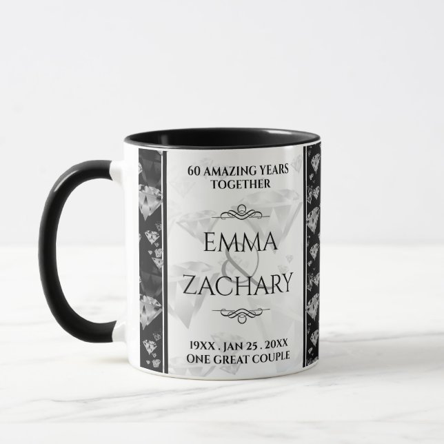 Elegant 60th 75th Diamond Wedding Anniversary Mug (Left)