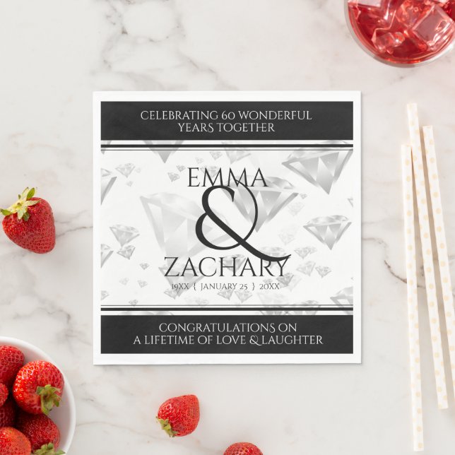 Elegant 60th 75th Diamond Wedding Anniversary Napkin (Insitu)