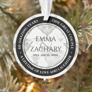 Elegant 60th 75th Diamond Wedding Anniversary Ornament