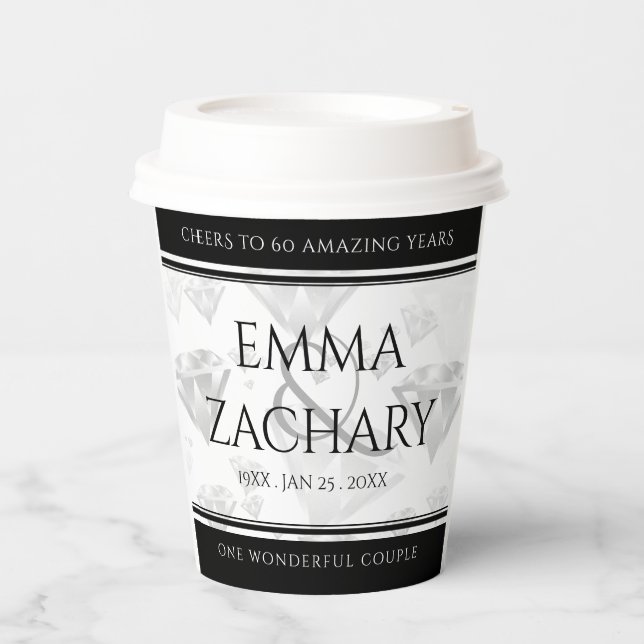 Elegant 60th 75th Diamond Wedding Anniversary Paper Cups (Front)