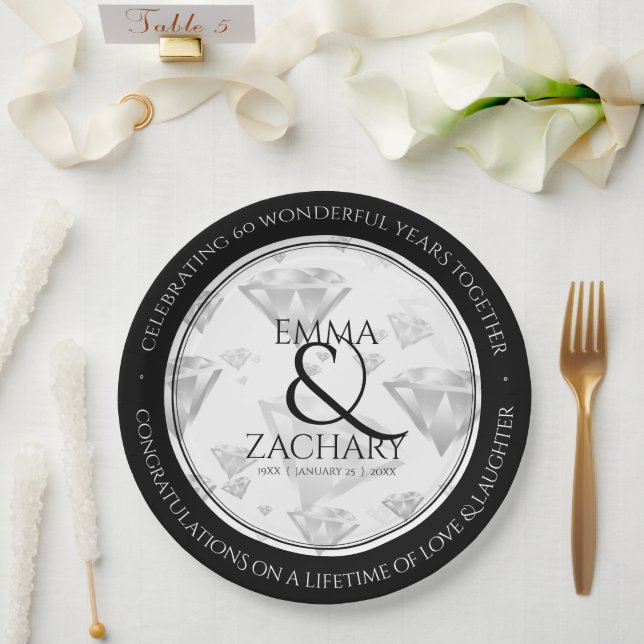 Elegant 60th 75th Diamond Wedding Anniversary Paper Plate (Wedding)