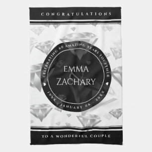 Elegant 60th 75th Diamond Wedding Anniversary Tea Towel