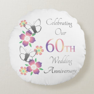 Elegant 60th Anniversary Round Cushion