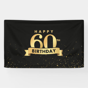Elegant 60th Birthday Banner Backdrop Black & Gold