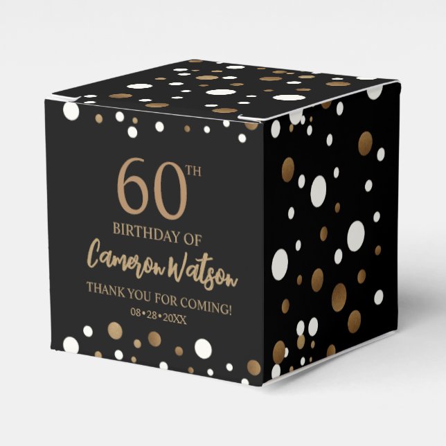 Elegant 60th birthday Black gold Confetti Custom Favour Box (Front Side)