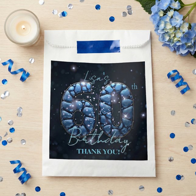 Elegant 60th Birthday Blue Gemstone Glamorous Favour Bags (Creator Uploaded)