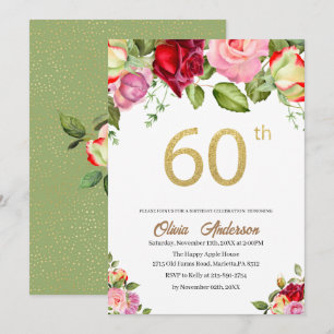 Elegant 60th Birthday Celebration Watercolor Glit Invitation