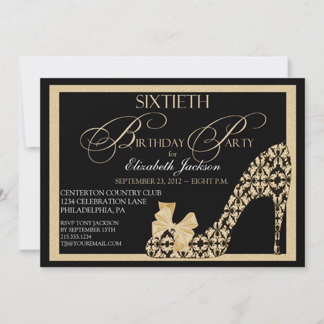 Elegant 60th Birthday Damask Shoe Invitation (Front)
