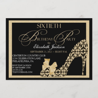 Elegant 60th Birthday Damask Shoe Invitation