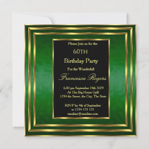 Elegant 60th Birthday Emerald Green Gold  Invitation