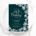 Elegant 60th Birthday Emerald Green Silver Roses Invitation<br><div class="desc">Emerald green silver floral 60th birthday party invitation. Elegant design featuring roses,  faux silver foil and typography script font. Trendy invite card perfect for a stylish female bday celebration. Can be customised to any age. Personalise with your own details. Printed Zazzle invitations or instant download digital printable template.</div>