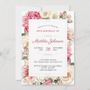 Elegant 60th Birthday Floral Botanical Custom Invitation
