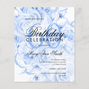 Elegant 60th Birthday Floral Navy Blue Invite Flyer