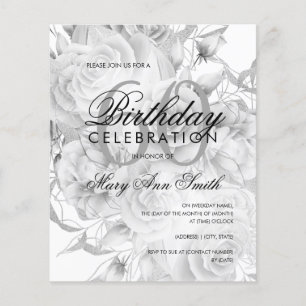 Elegant 60th Birthday Floral Silver White Invite
