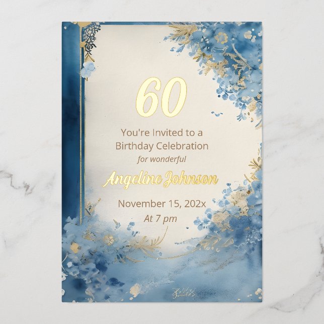 Elegant 60th Birthday Foil Invitation (Front)