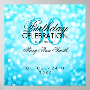 Elegant 60th Birthday Glitter Lights Turquoise Poster