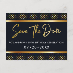 Elegant 60th Birthday Gold And Black Save The Date Postcard