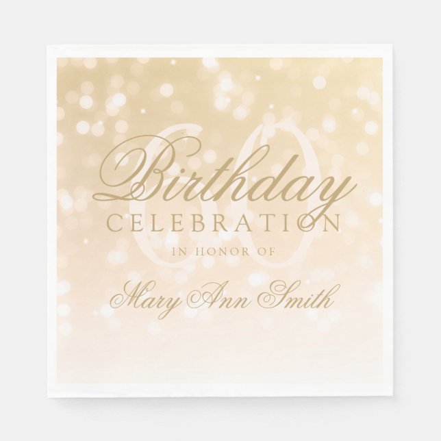 Elegant 60th Birthday Gold Bokeh Sparkle Lights Napkin (Front)
