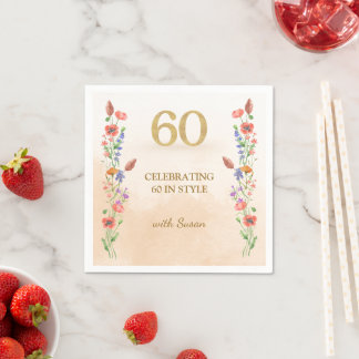 Elegant 60th Birthday Gold Wildflower Party Decor Napkin