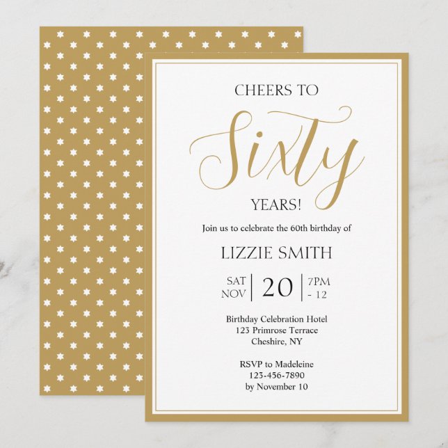 Elegant 60th Birthday Invitation Black and Gold (Front/Back)