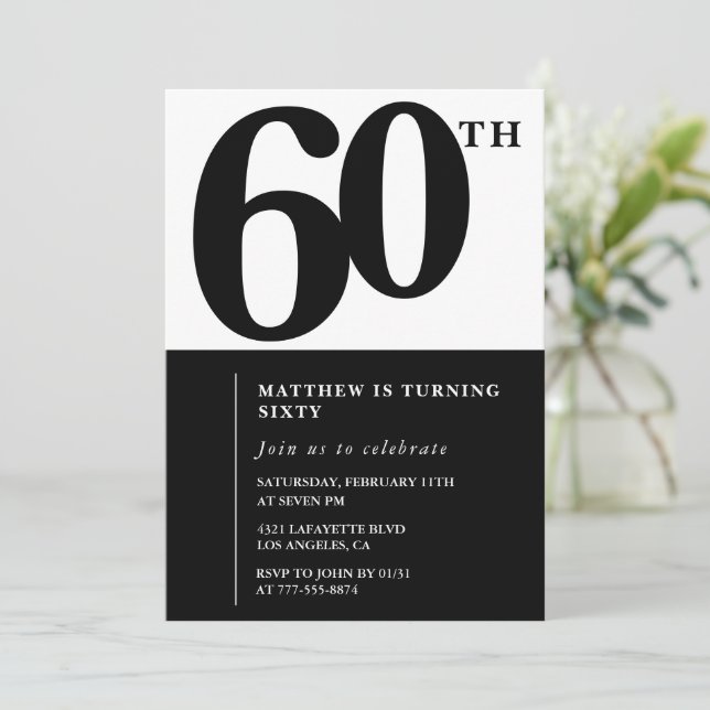 Elegant 60th birthday invitation Black Chic Modern (Standing Front)