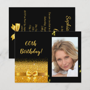 Elegant 60th birthday invitation black gold photo