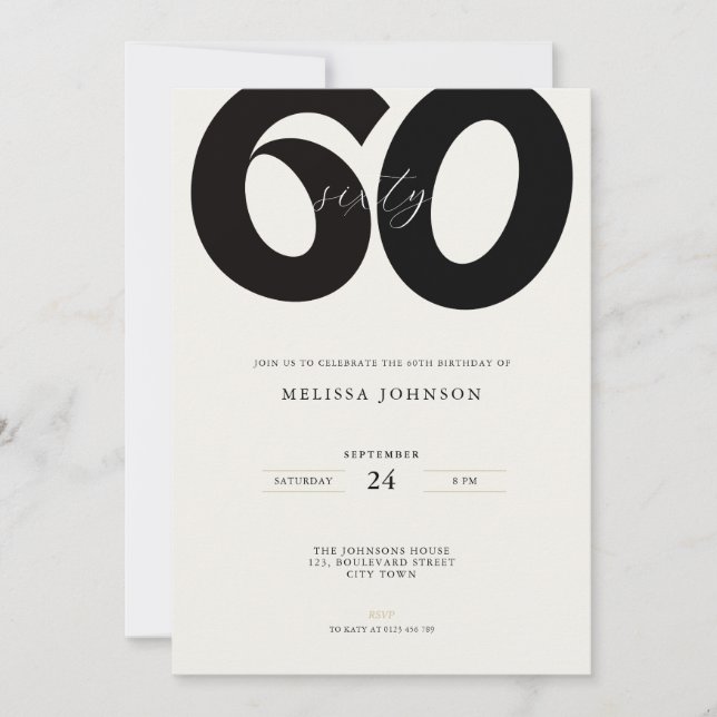 Elegant 60th Birthday Invitation - Minimal Style (Front)